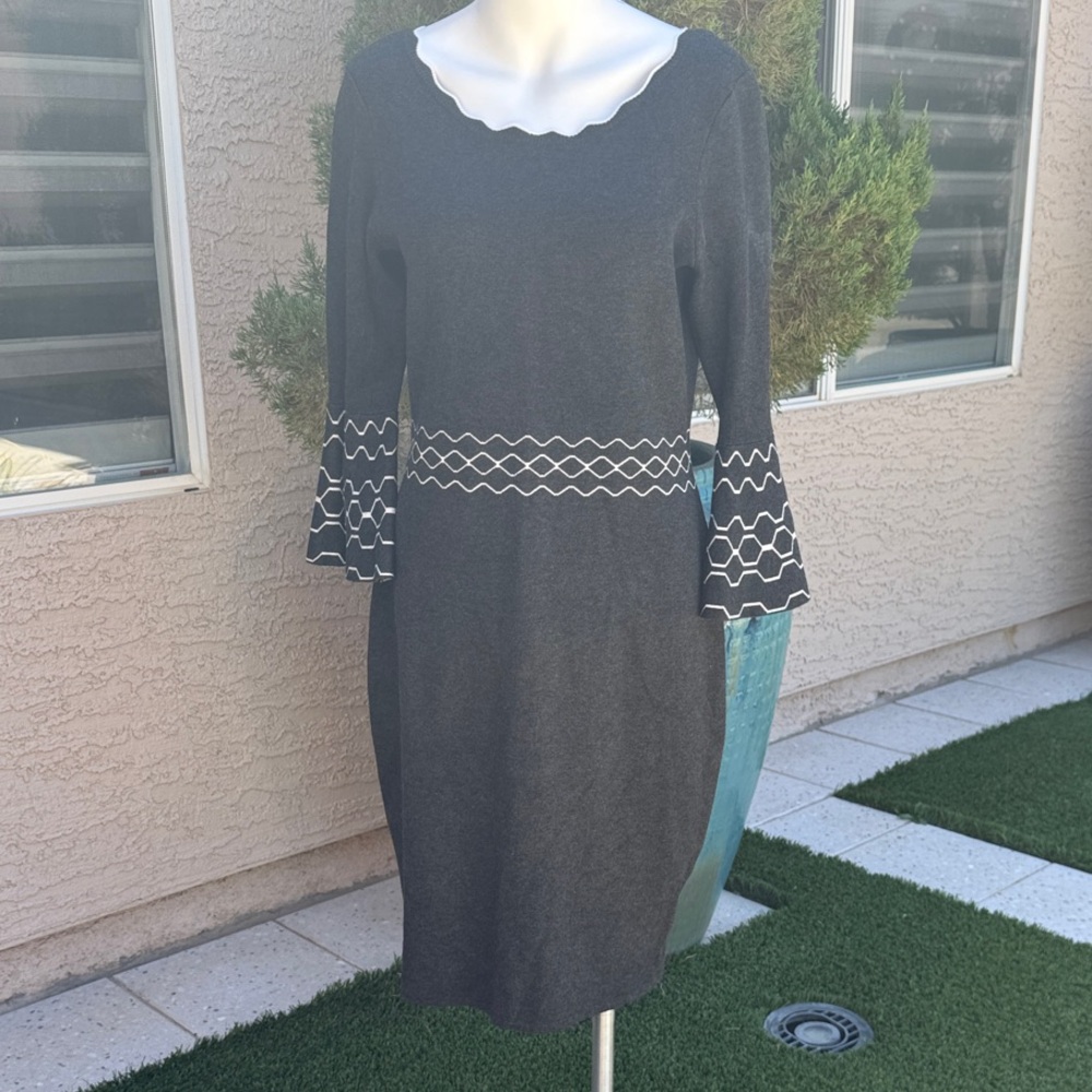 Elegant Charcoal Gray Dress with White Accents